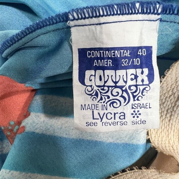 GOTTEX 1 Piece Bandeau Style Swimsuit Striped Blue With Hibiscus Flower Size 10 - Picture 5 of 9